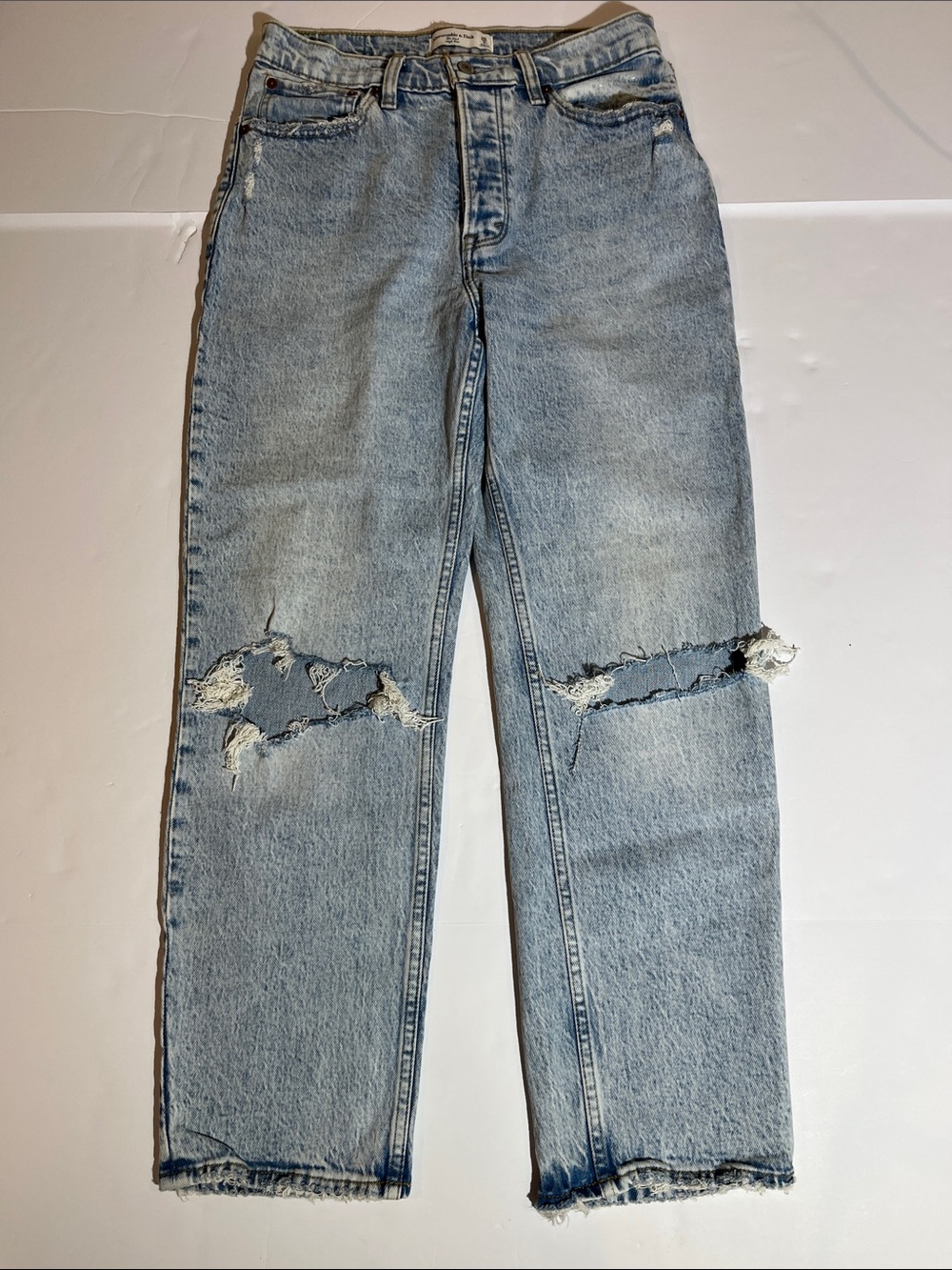 Abercrombie & Fitch The Dad High Rise Distressed Women’s Jeans Light Acid Wash
